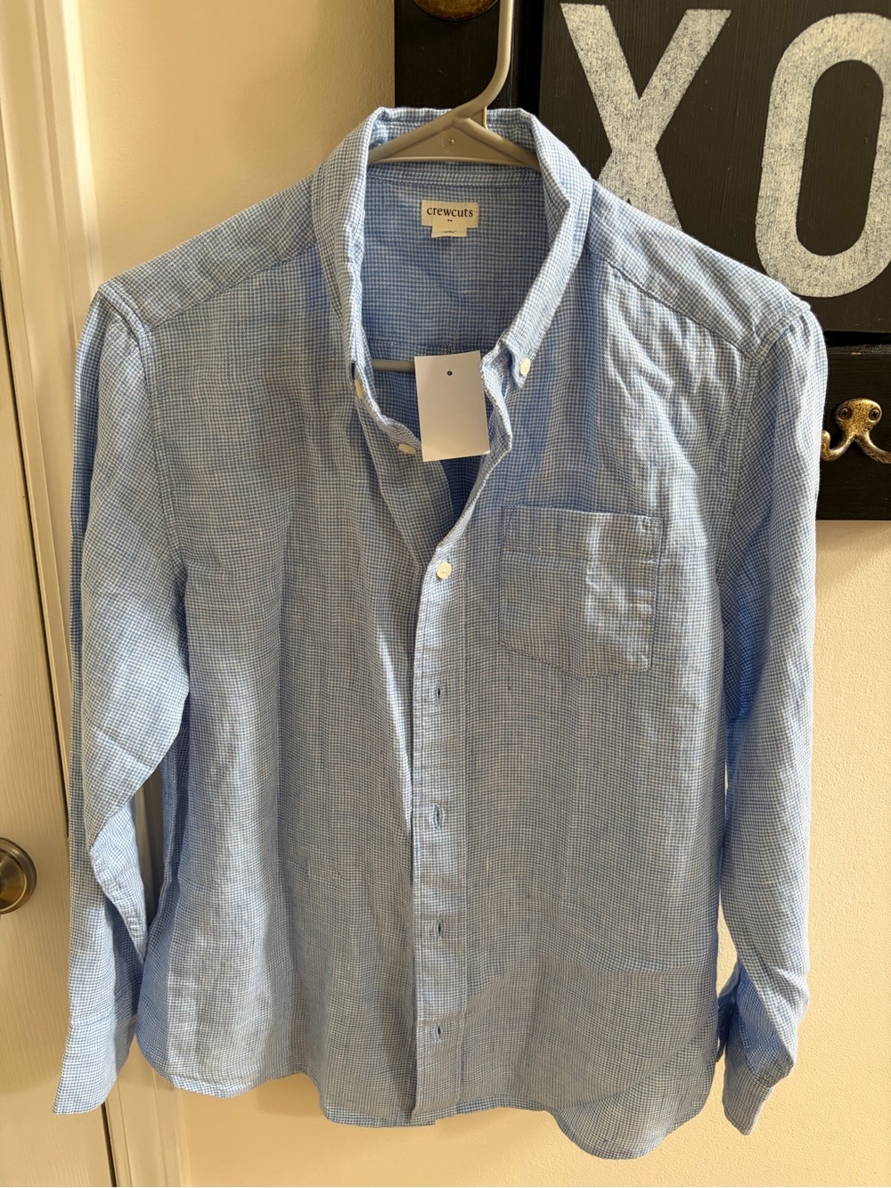 New Crewcuts Blue Textured Long-Sleeve Button-Down Shirt boy size 14